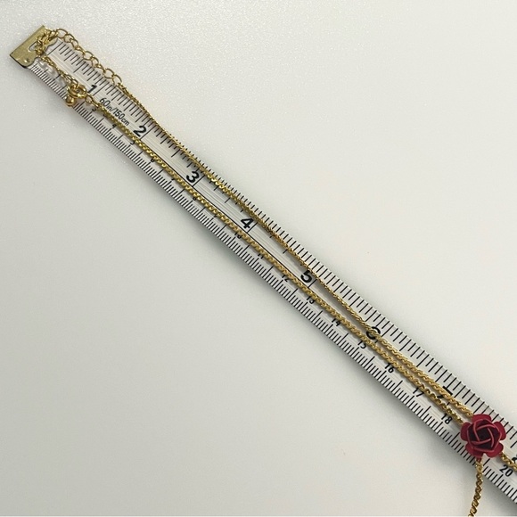 Vintage June Birth Flower Necklace and Earrings Set Gold Tone Red Rose Enamel - Picture 13 of 16